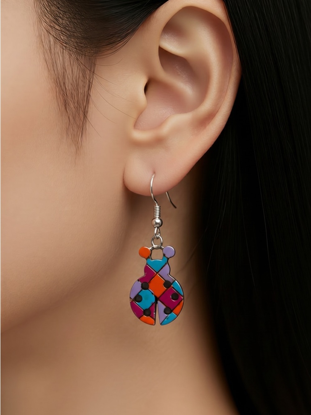 Colorful woodenMosaic Drop Earrings - Multicolor
